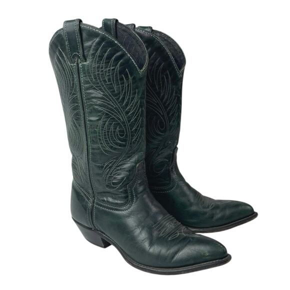 Vintage Code West Green Leather Pointed Toe Mid Calf Western Cowboy Boots Sz 5.5 - Picture 7 of 9